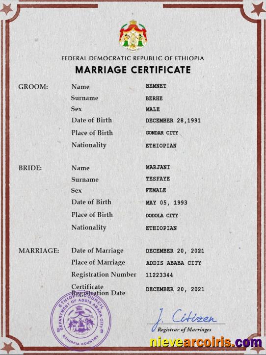Ethiopia marriage certificate